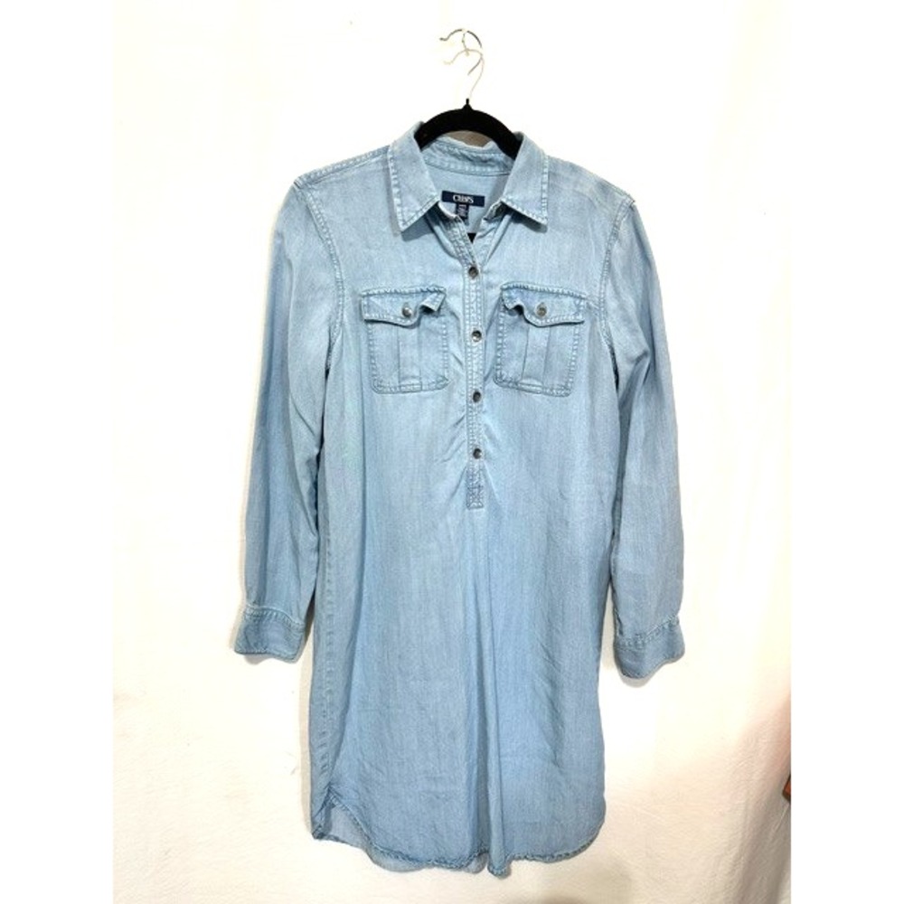 Chaps Women's Size Medium Light Blue Chambray Denim Long Sleeve Shirt Dress